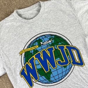 WWJD Graphic T-Shirt Men's M Christian Religious Gray Tee What Would Jesus Do